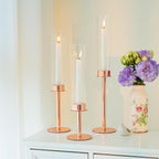 Hurricane Candle Holders Set of 6 Metal Candlestick Holder for Glass Taper Tall Candle Holders with Crystal Chimney Tube Candles Stands for Home Decor, Christmas, Dinning (6, Rose Gold)
