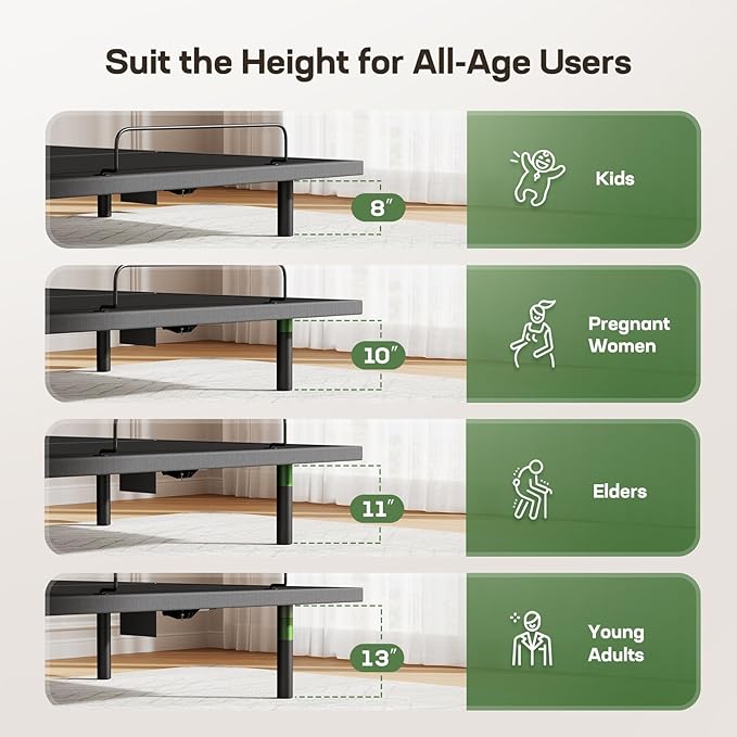 Marsail MS01-1 Queen Adjustable Bed Base with Massage, 4 Ports USB A&C Bed Frame with Under-Bed Nightlight, 3 Minutes Fast Assembly, Wireless Control Adjustable Bed with 4 Height Options