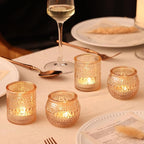 16 Pcs Assorted Gold Votive Candle Holders- Gold Candle Holders for Christmas Table Decorations, Glass Tealight Candle Holder for Thanksgiving, Fall, Wedding Table Centerpieces