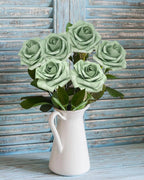 JOYLEX 50PCS Elf Green Artificial Flowers Realistic Roses, Real Looking Fake Roses with Stem for DIY Wedding Bouquets Centerpieces Bridal Shower Party Home Romantic Decorations (Elf Green, 50pcs)