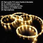 SURNIE LED Rope Lights Outdoor Warm White, Waterproof 25FT Cuttable 3000K Soft Lighting Indoor 110V Flexible Clear Tube for Bedroom Outside Garden Deck Patio Camping Decor, Not Flat Strip