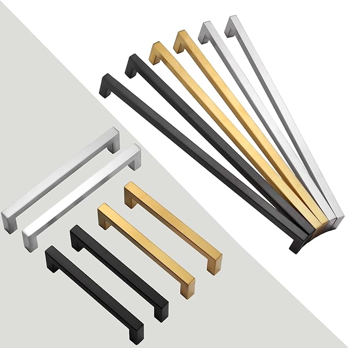 Cabinet Pulls Brushed Nickel Cabinet Handles Square Drawer Pulls, 10 Pack 13-4/5 Inch Stainless Steel Kitchen Door Cupboard Cabinet Handles, Hardware Drawer Handles, 352mm Hole Centers