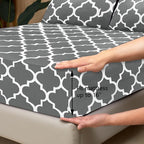 Mejoroom Full Bed Sheet Set - Super Soft Brushed Microfiber 1800 Thread Count Sheets with 16 inch Deep Pocket - Wrinkle Free - 4 Piece(Full, Gray Quatrefoil with White Pattern)