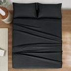 Mejoroom Striped Queen Size Sheet Set - Hotel Luxury 1800 Bedding Sheets & Pillowcases - Deep Pocket Fitted Sheet, Soft, Breathable, Wrinkle & Fade Resistant - 4 Piece (02-Black)