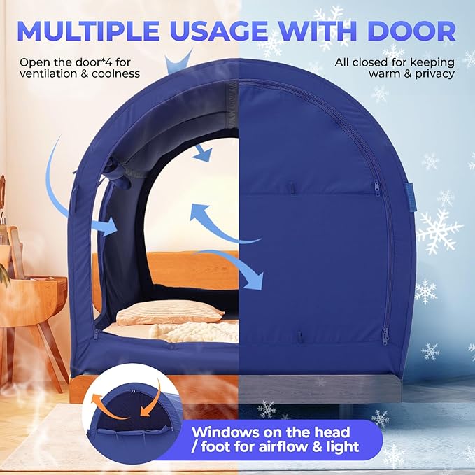 Alvantor Bed Canopy Bed Tents Dream Tents Privacy Space Twin Size Sleeping Tents Indoor Pop Up Portable Frame Curtains Breathable Grey Cottage (Mattress Not Included) Reducing Light
