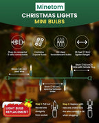 Clear Christmas String Lights 100 Count 25 Feet Incandescent Bulb Mini Lights for Indoor Xmas Tree Garland Birthday Wedding Party Festival Decoration, Green Wire