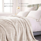 Exclusivo Mezcla Plush Fuzzy Fleece Bed Blanket Queen Size, Super Soft, Fluffy and Warm Blankets Suitable for All Seasons (Beige, 90x90 Inches)