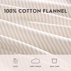 Laura Ashley - Flannel Sheets Twin Size, Anti-Pilling & Wrinkle Resistant Cotton, Touchably Soft for All-Season Comfort - Bed Sheets with Matching Pillowcase & Fitted Sheet (Oxfordshire Stripe Beige)