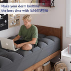 ELEMUSE Twin XL Grey Mattress Topper for College Dorm, Extra Long Twin Mattress Pad Cover for Back Pain, Plush Soft Pillowtop with Elastic Deep Pocket, Overfilled Down Alternative Filling