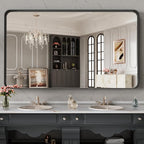 LOAAO 48X28 Inch Black Metal Framed Bathroom Mirror for Wall, Matte Black Bathroom Vanity Mirror Farmhouse, Anti-Rust, Tempered Glass, Hangs Horizontally or Vertically