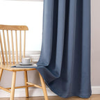 ChrisDowa 100% Blackout Curtains for Bedroom with Black Liner, 2 Thick Layers Total Blackout Thermal Insulated Grommet Window Curtains 2 Panels Set (Stone Blue, 52 x 63 Inch)