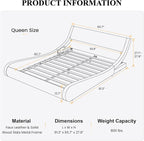 SHA CERLIN Modern Low Profile Platform Bed Frame Queen Size, Stylish Faux Leather Upholstered Sleigh Bed with Adjustable Headboard, No Box Spring Needed, White