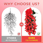 Artificial Bougainvillea Flowers for Outdoor Plant,4 pcs Faux Hanging Flowers Bougainvillea for Outside Decoration,Fake Silk UV Resistant Vines for Front Door Porch(Red)
