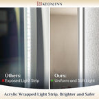 Keonjinn 55 x 36 Inch LED Bathroom Mirror with Backlit, Anti-Fog Vanity Mirror, CRI90+ HD Tempered Glass, Stepless Dimmable, High Lumen, UL Listed, IP44 Waterproof, Horizontal/Vertical