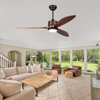reiga 52 Inch Smart Wood Ceiling Fan with Light and Remote Control, Quiet DC Motor 3 Blades Propeller Ceiling Fans for Patio, Living Room, Farmhouse