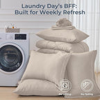 HEVUMYI Beige Tan Cali-King Comforter Set - 7-Piece All Season Bed in a Bag Cali-King, Ultra Soft Bedding Set with Comforter, Flat Sheet, Fitted Sheet, Pillowcases, Pillow Shams, Beige Tan