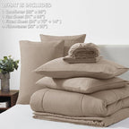 CozyLux Full Size Comforter Sets Khaki, 7 Pieces Bed in a Bag, Khaki Comforter Full Size, All Season Bedding Sets with Stitch Quilted Comforter, Flat Sheet, Fitted Sheet, Pillowcases