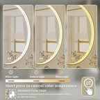 24 Inch Round LED Bathroom Mirror, Gold Metal Framed Lighted Mirror for Bathroom, Wall Mouted LED Vanity Mirror with Lights, 3 Colors and Stepless Dimmable, Anti-Fog, Memory