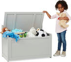Melissa & Doug Toy Chest, Wooden Toy Storage Box with Safety-Hinged Lid, Kids Toys Storage Organizer for Playroom, Bedroom, & Montessori Classroom Furniture for Boys & Girls Ages 3+, Gray