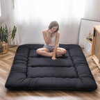 MAXYOYO Japanese Floor Mattress Futon Mattress, 4" Thicken Tatami Mat Sleeping Pad Foldable Roll Up Mat Boys Girls Dormitory Pad Kids Floor Lounger Pillow Bed, Black, Queen