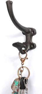 Ambipolar 5-Pack Decorative Cast Iron Heavy Duty Double Wall Hooks, Vintage Hooks in Antique Black Coat Hooks Wall Mounted for Mudroom, Hat Rack