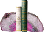 AMOYSTONE Large Pink Agate Decorative Bookends Dyed Polished 1 Pair 6-8 Lbs Natural Heavy Duty Crystal Book Stopper