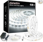 dalattin White LED Strip Lights, 40ft Dimmable LED Light Strip 6500K Bright Daylight White 24V, 720 LEDs 2835 Tape Lights for Bedroom, Kitchen, Mirror, Home Decoration(2 * 20ft)