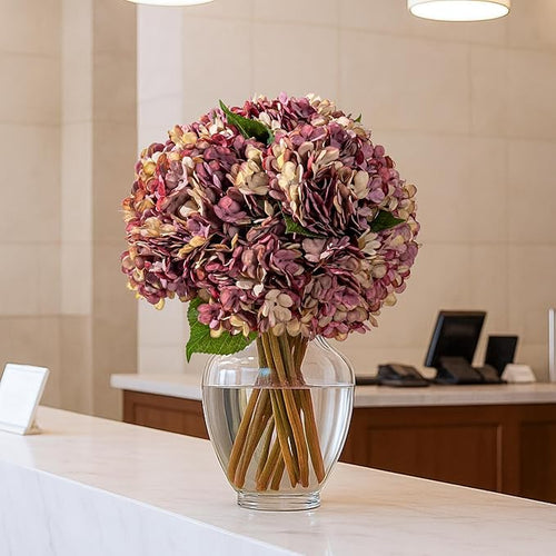 10PCS Fake Hydrangea Artificial Flowers Hydrangea Bouquet for Home Wedding Bridal Bouquet Office Party Table Centerpiece DIY Floral Decor (Autumn Pink)