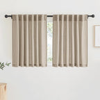 RYB HOME Natural Linen Blend Sheer Curtains for Kitchen, Semi Sheer Light Filtering Privacy Protected Rod Pocket & Back Tab Curtain Panels for Small Window, 52 x 45 inch, Khaki, 2 Panels Set