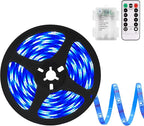 echosari Blue Led Strip Lights Waterproof Battery Operated with Remote, 8 Modes, Dimmable, Timer, Self-Adhesive, Cuttable, 3M 90Led Battery Strip Led Light for Indoor Outdoor Decor