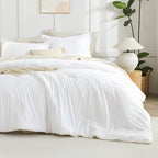 Litanika White Comforters Oversized King Size, 3 Pieces Lightweight Solid Bedding Comforter Set, All Season Fluffy Bed Set (120x98In Comforter & 2 Pillowcases)