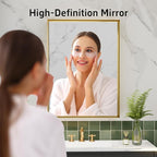 16x24 inch Gold Bathroom Mirrors for Over Sink, Metal Framed Wall Rectangle Mirror, Small Modern Bathroom Vanity Mirror, HD Tempered Glass Wall Mirror(Horizontal/Vertical)