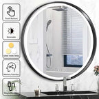 32 Inch Round Led Mirror, Bathroom Mirror with Lights, Black Metal Framed Frontlit Circle Mirrors for Wall with Anti-Fog, Memory Function, 3 Color Temperature, Dimmable Makeup Mirror