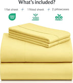 LuxClub 4 PC Sheet Set Bed Sheets Deep Pockets 16" Eco Friendly Wrinkle Free Cooling Machine Washable Hotel Bedding Silky Soft - Lemon King