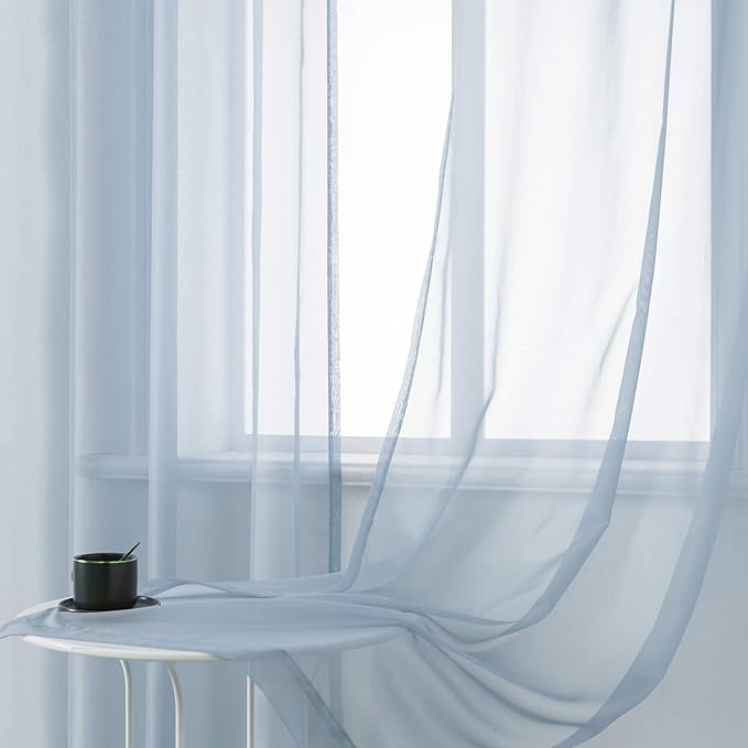 DUALIFE Dusty Blue Curtains 108 Inches Extra Length for Living Room Decor 2 Panels Set Grommet Window Look Semi Transparent Sheer Curtains for Bedroom 108 Inch Long 9 FT Stone Blue