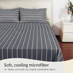 LuxClub 4 PC King Size Sheet Set Bed Sheets, Breathable Luxury Deep Pockets Wrinkle Free Cooling Sheets Machine Washable Hotel Bedding (King, Striped Light Grey)