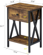 VECELO Nightstands Set of 2, Modern Bedside End Tables, Night Stands with Drawer and Storage Shelf for Living Room Bedroom, Industrial Metal Frame