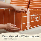 LuxClub 4 PC Sheet Set Bed Sheets Deep Pockets 16" Wrinkle Free Cooling Machine Washable Hotel Bedding Silky Soft - Striped-Autumn Orange California King