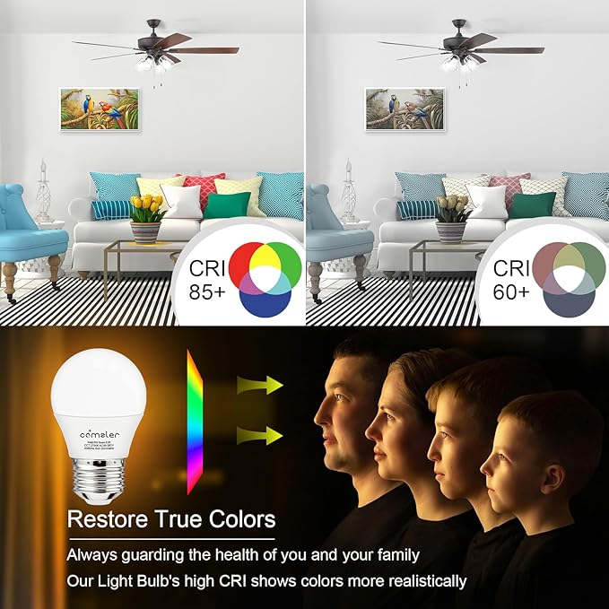 comzler LED Refrigerator Light Bulb, E26 LED Bulbs 60 Watt Equivalent, A15 Appliance Small Bulbs E26 Base with 4000K Natural White, Ceiling Fan Bulb, 600LM Indoor Outdoor Light, Non-Dimmable, 6 Pack
