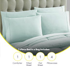 Sweet Home Collection 7 Piece Comforter Set Bag Solid Color All Season Soft Down Alternative Blanket & Luxurious Microfiber Bed Sheets, Aqua, Queen
