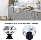 DEELF 26 Packs Kitchen Cabinet Knobs, 30 mm Crystal Cabinet Knobs, Diamond Dresser Handle Drawer Pulls, Dresser Knobs for Cabinets and Drawers, Black Base