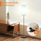 FRIDEKO HOME Floor Lamp with White Shade, Simple Design with Foot Pedal Switch, Small Tall Lamps for Living Room Bedroom Office, Corner Floor Stand Light with Black Pole Lamp (No Bulb/No Remote)