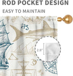 Vintage Nautical Curtains, Marine Coastal Sailboat Compass Anchor Ocean Beach Whale Old Pirate Map Decorative Drapes for Bedroom Living Room Kitchen Bathroom Window 2 Panels Set, 84"x63" Inch