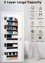 1 Pack Over The Door Storage Organizer with 5 Pockets 10 Mesh Side Pockets, 44 lbs Weight Capacity Door Hanging Organizers and Storage for Bedroom,Bathroom,Nursery,Pantry,Dorm(Black)