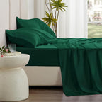 Love's cabin Full Size Satin Sheet Set - 4 Piece Dark Green Silky Satin Sheet Set with Deep Pocket, Luxury Silk Feel Satin Bed Sheets Full Bedding Set (1 Flat Sheet,1 Fitted Sheet,2 Pillow Cases)