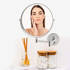 OVENTE 9" Wall Mounted Makeup Mirror with 1X/10X Magnification, Double Sided Magnifying Round Bathroom Vanity Mirror, 360° Swivel Design, Extendable and Folding Arm, Polished Chrome MNLFW90CH1X10X