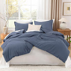 Litanika Comforters Bluish Grey Full Size, 3 Pieces Lightweight Solid Bedding Set & Collections, All Season Fluffy Bed Set (79x90In Comforter & 2 Pillowcases)