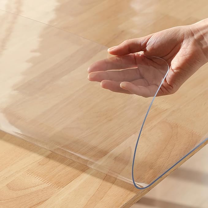 Large Clear Plastic Tablecloth Vinyl Rectangle Wood Furniture Wipeable Table Cloth Protector Thick Countertop Protective Cover PVC Desk Dining Glass Tabletop Protection Pad Easy Clean 30 X 90 Inches