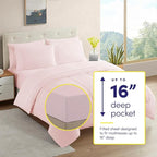 Sweet Home Collection 7 Piece Comforter Set Bag Solid Color All Season Soft Down Alternative Blanket & Luxurious Microfiber Bed Sheets, Pale Pink, Queen