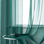 DUALIFE Hunter Green Sheer Curtains 54 Inch Length,Look Semi Sheer Curtain Drapes for Living Room Bedroom Loft Kitchen Bathroom Privacy Voile Window Treatment Panels,52 x 45 Inches,Set of 2